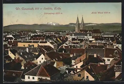 AK Wr. Neustadt, Ortsansicht mit Schneeberg u. Hoher Wand