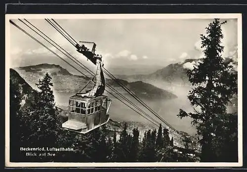 AK Beckenried, Luftseilbahn mit Blick auf See