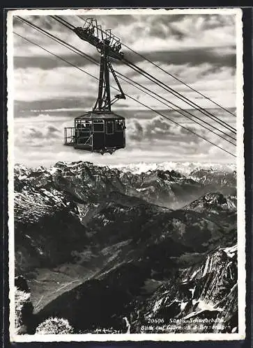 AK Säntis-Schwebebahn, Seilbahn mit Blick auf Glärnisch u. Berneralpen