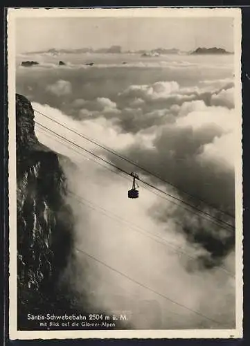 AK Säntis, Schwebebahn mit Blick auf die Glarner-Alpen