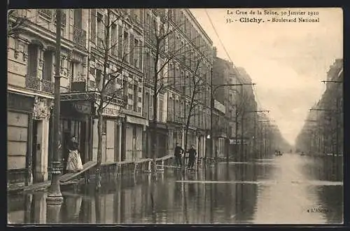 AK Clichy, Boulevard National, La Crue de la Seine