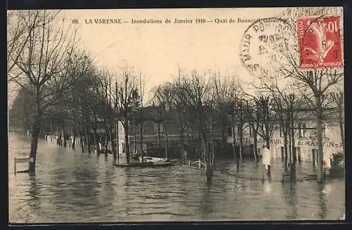 AK La Varenne, Inondations de Janvier 1910, Quai de Bonneuil submerge