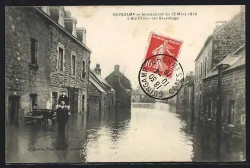 AK Guingamp, Inondations du Mars 1910, à Ste-Croix