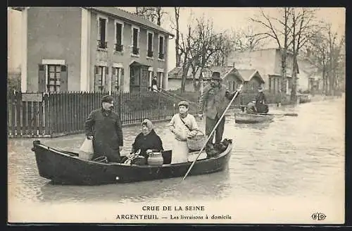 AK Argenteuil, La Crue de la Seine, Les livraisons a domicile