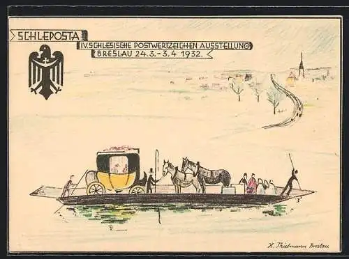 Künstler-AK Ganzsache PP 106 C11 /01: Breslau, Schleposta, 4. Schlesische Postwertzeichen Ausstellung 1932, Postkutsche