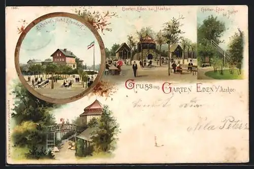 Lithographie Itzehoe, Garten Eden mit Hotel Edendorf