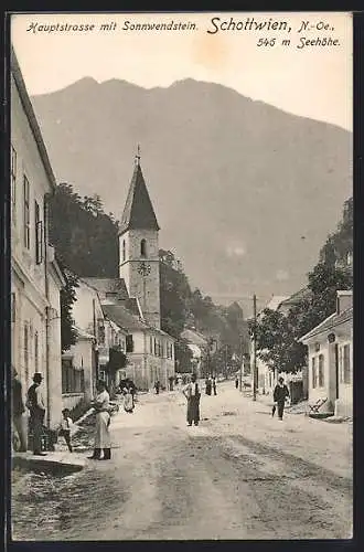 AK Schottwien, Hauptstrasse mit Sonnwendstein