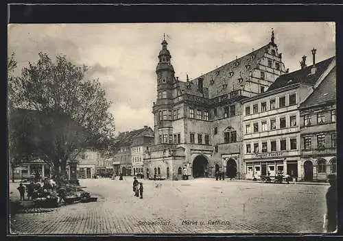 AK Schweinfurt, Blick auf den Markt mit Rathaus