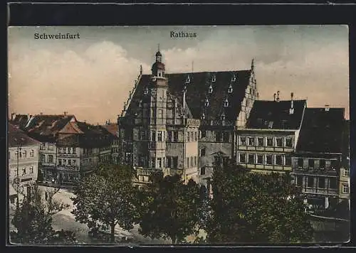 AK Schweinfurt, Rathaus mit Umgebung aus der Vogelschau