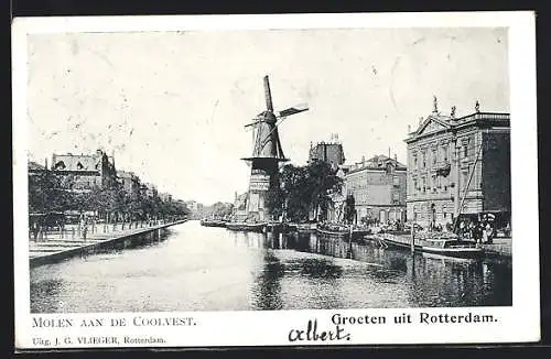 AK Rotterdam, Molen aan de Coolvest, Um 1900