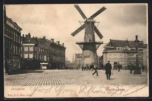 AK Rotterdam, Oostplein, Strassenpartie mit Windmühle