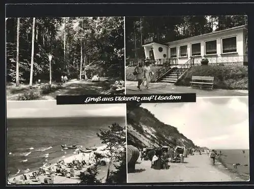 AK Ückeritz auf Usedom, Haus Strandklause, Strandpartie mit Booten