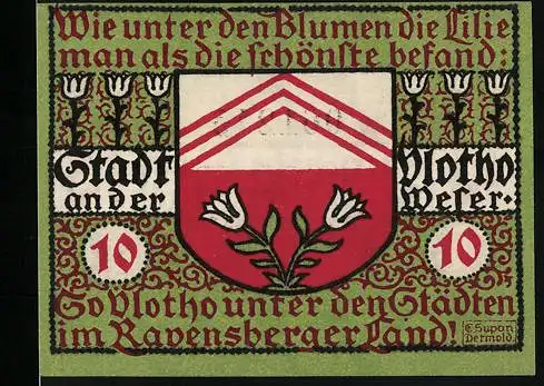 Notgeld Vlotho /Weser 1921, 10 Pfennig, Wappen