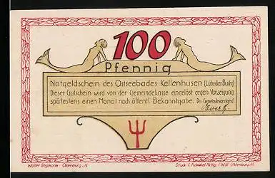 Notgeld Kellenhusen, 100 Pfennig, Strandbad mit Strandkörben