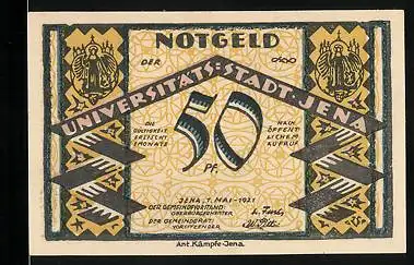 Notgeld Jena 1921, 50 Pfennig, Wappen und Kirche St. Michael