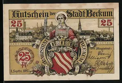 Notgeld Beckum 1920, 25 Pfennig, Wappen und künstliche Raths Sonnenuhr