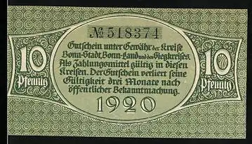 Notgeld Bonn 1920, 10 Pfennig, Männer bewegen einen grossen Fels