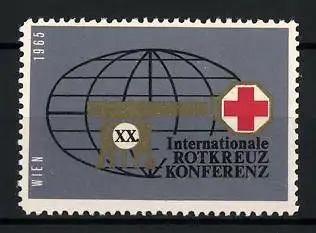 Reklamemarke Wien, XX. Internationale Rotkreuz Konferenz 1965, Messelogo, Erdkugel und Rotes Kreuz