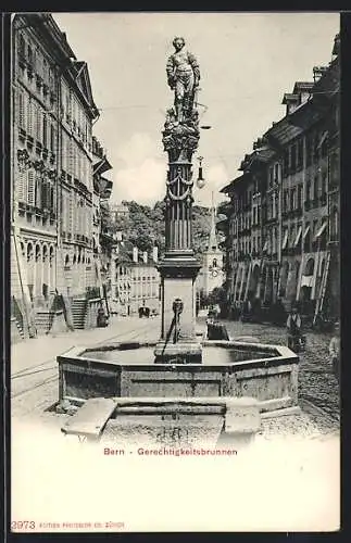 AK Bern, Strassenpartie am Gerechtigkeitsbrunnen