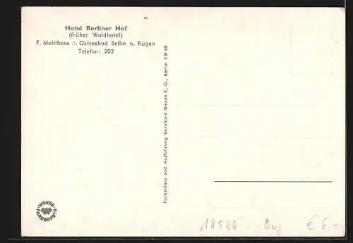 AK Sellin a. Rügen, Hotel Berliner Hof, früher Waldhotel