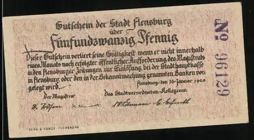 Notgeld Flensburg 1920, 25 Pfennig, Zwei Mannschaften beim Tauziehen