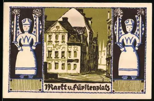 Notgeld Schneeberg 1921, 50 Pfennig, Markt und Fürstenplatz, Wappen