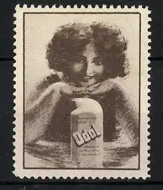 Reklamemarke Odol - Mundwasser, junge Frau mit Mundwasserflasche