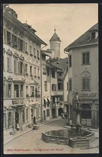 AK Schaffhausen, Tellsbrunnen mit Munot