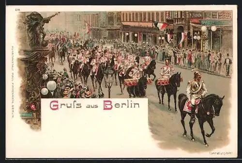 Lithographie Berlin, Parade auf der Friedrichstrasse