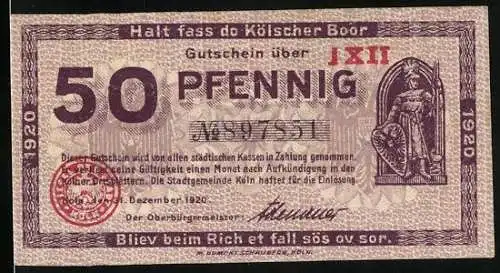 Notgeld Köln 1920, 50 Pfennig, Rathaus