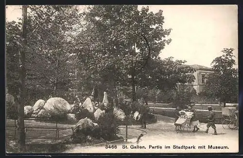 AK St. Gallen, Partie im Stadtpark mit Museum