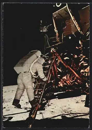 AK Erste Mondlandung 1969, Astronaut Edwin Aldrin betritt den Mond