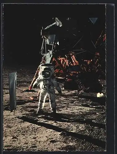 AK Erste Mondlandung 1969, Astronaut Edwin Aldrin, Landefähre Eagle