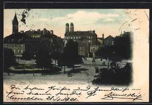 AK München, Sendlingerthor-Platz bei Abendstimmung