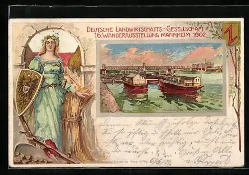 Lithographie Mannheim, 16. Wanderausstellung der Deutschen Landwirtschafts-Gesellschaft 1902, Landungsplätze