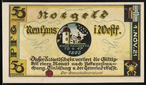 Notgeld Neuhaus i. Westf. 1921, 50 Pfennig, Truppenübungsplatz Sennelager, Bisch. Residenz