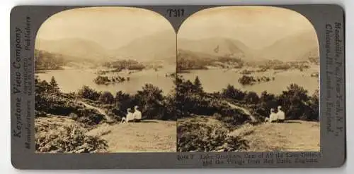 Stereo-Fotografie Keystone View Company, Meadville, Ansicht Red Bank / England, Lake Grasmere & Village