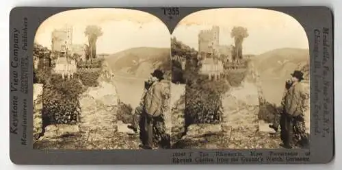 Stereo-Fotografie Keystone View Company, Meadville, Ansicht Trechtingshausen, Rheinstein Castle & Gunners Watch