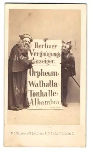 Fotografie H. Lehmann & Co., Berlin, Werbung Berliner Vergnügungsanzeiger mit Mephisto und Dr. Faust, Orpheum, Alhambra