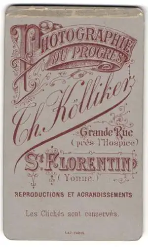 Fotografie Ch. Kölliker, St. Florentin, Grand Rue, Anschrift des Ateliers in verschiedenen Schriftstilen