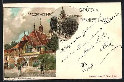 Künstler-AK Dornbach bei Wien, Gasthaus die Güldene Waldschnepfe