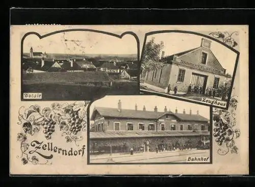 AK Zellerndorf, Bahnhof, Zeughaus, Totalansicht