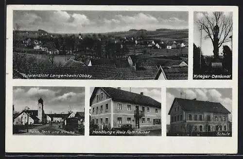 AK Langenbach /Obbay., Bahn, Tank und Kirche, Handlung v. Alois Faltlhauser