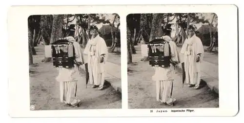 Stereo-Fotografie NPG, Berlin, japanische Pilger mit Schrein auf dem Rücken