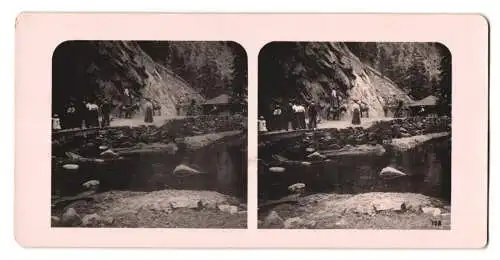 Stereo-Fotografie unbekannter Fotograf und Ort, Fotograf mit Plattenkamera macht Foto von Frauen auf Eseln