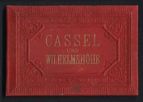 Leporello-Album Kassel mit 18 Lithographie-Ansichten, Löwenbrunnen, Königsplatz, Postgebäude, Justizpalast