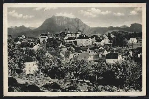 AK Lambach /OÖ., Teilansicht mit Traunstein