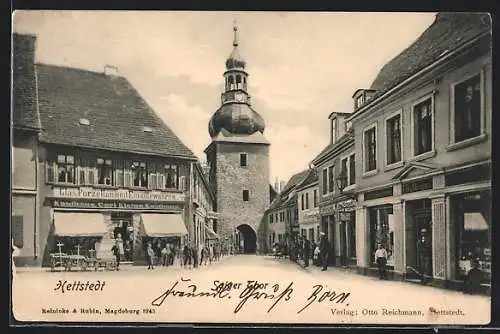 AK Hettstedt / Südharz, Strasse am Saigertor mit Kaufhaus Carl Kleine