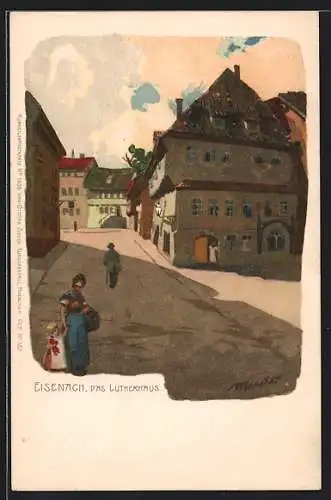 Künstler-AK Alexander Marcks: Eisenach, Strassenpartie am Lutherhaus