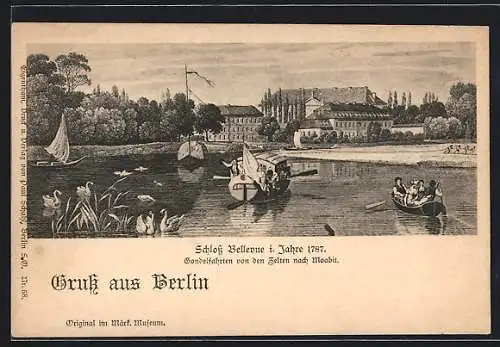 Künstler-AK Berlin, Schloss Bellevue mit Booten 1787